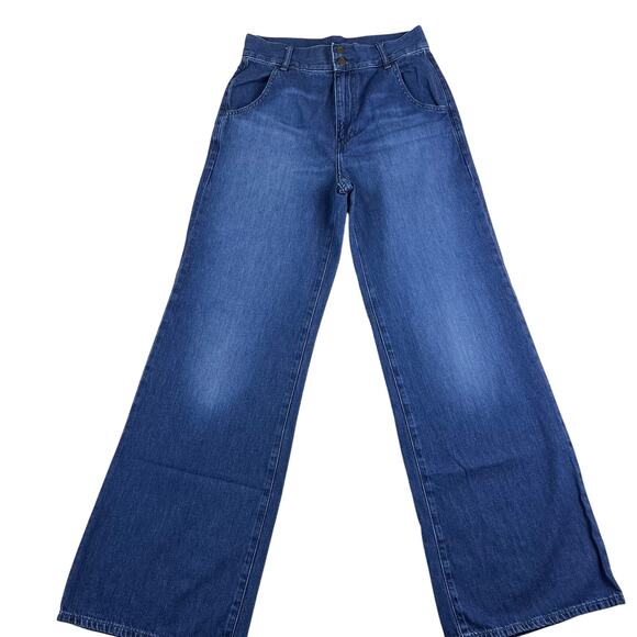 Uniqlo Wide Leg Leg Women's Blue Jeans High Waist Size 12  28X31 - Picture 1 of 10
